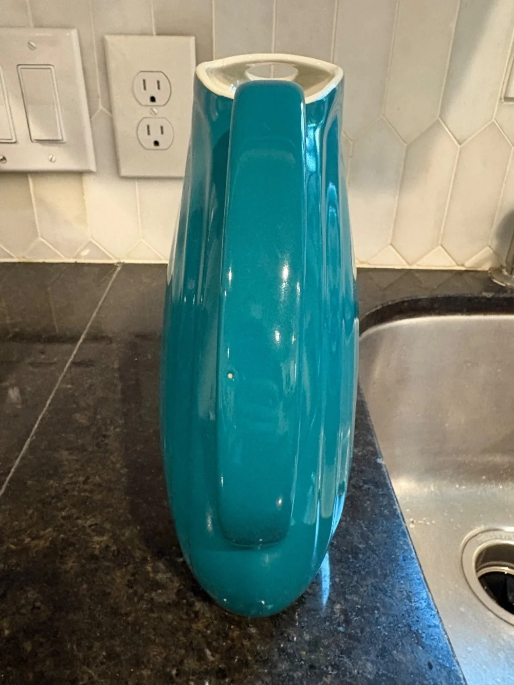 Vintage Hall China Nora Refrigerator Pitcher Teal Turquoise Art Deco - AS IS